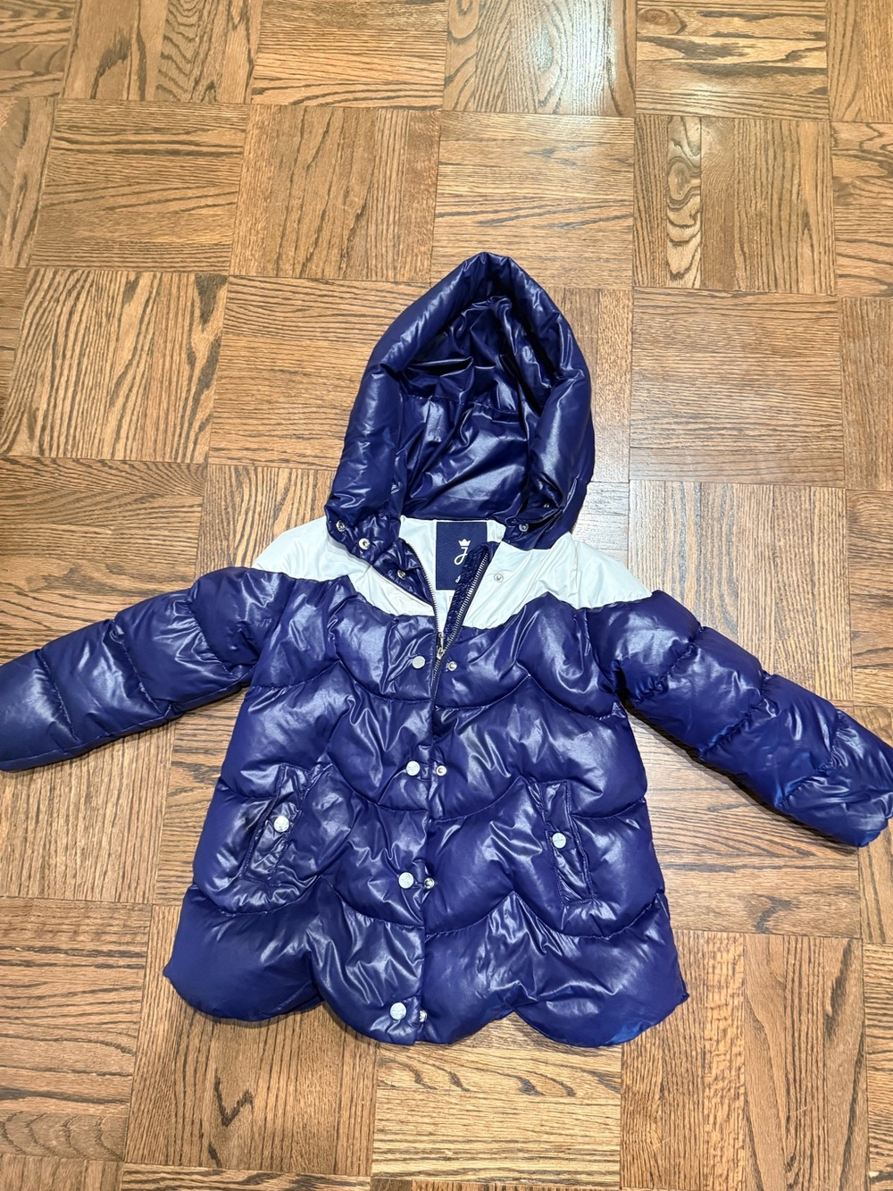 Jacadi Down Navy and White Hooded Puffer Jacket - size 5 girls jackets and coats